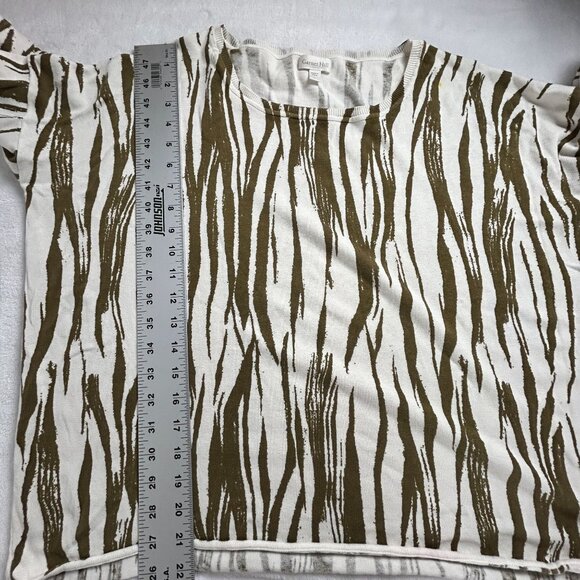 Garnet Hill Womens Silk Cotton Abstract Knit Sweater Large Olive White Pullover - Picture 9 of 9